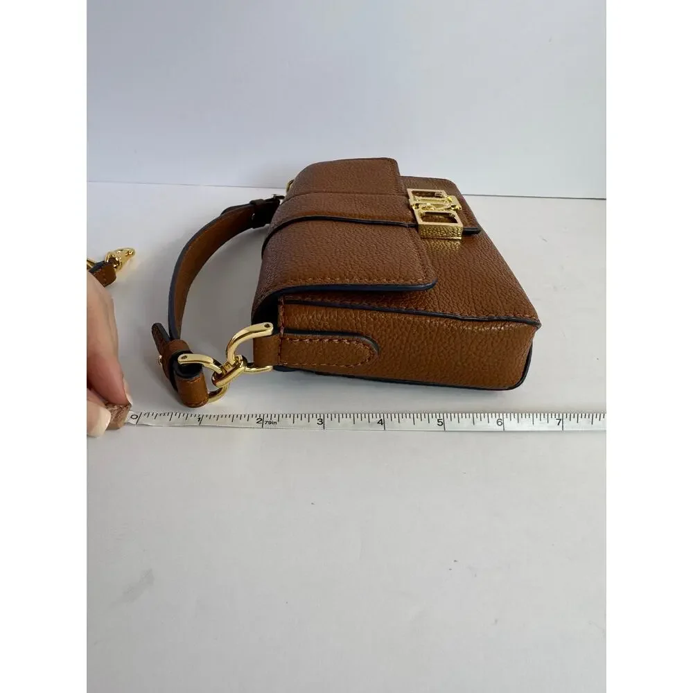 Lauren Ralph Lauren Spencer Leather Shoulder Bag Brown Gold LRL SAMPLE - Picture 15 of 16